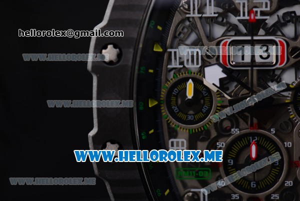 Richard Mille RM 11-03 Swiss Valjoux 7750 Automatic PVD Case with Skeleton Dial and Yellow Rubber Strap Arabic Numeral Markers - Click Image to Close